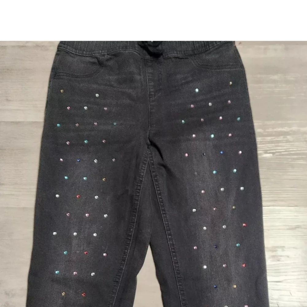 Justice Black Denim Jeggins Soft & Comfy Multi Colored‎ Beads Sz 14 Youth Nwt